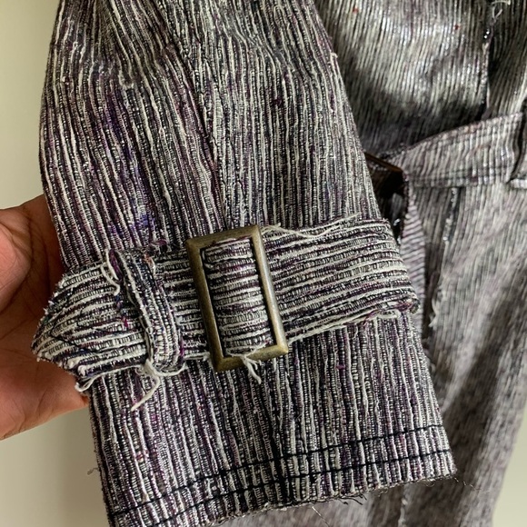 Poleci silver coat jacket size 4 Anthropologie womens silk cotton blend - Picture 7 of 16